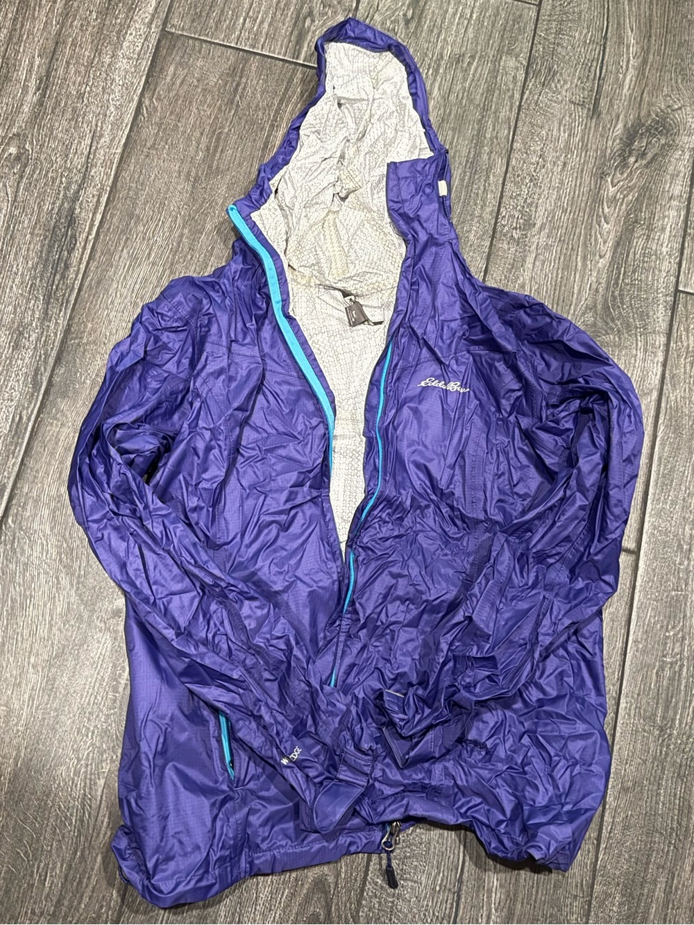 Eddie Bauer Purple Hooded Windbreaker with Teal Trim